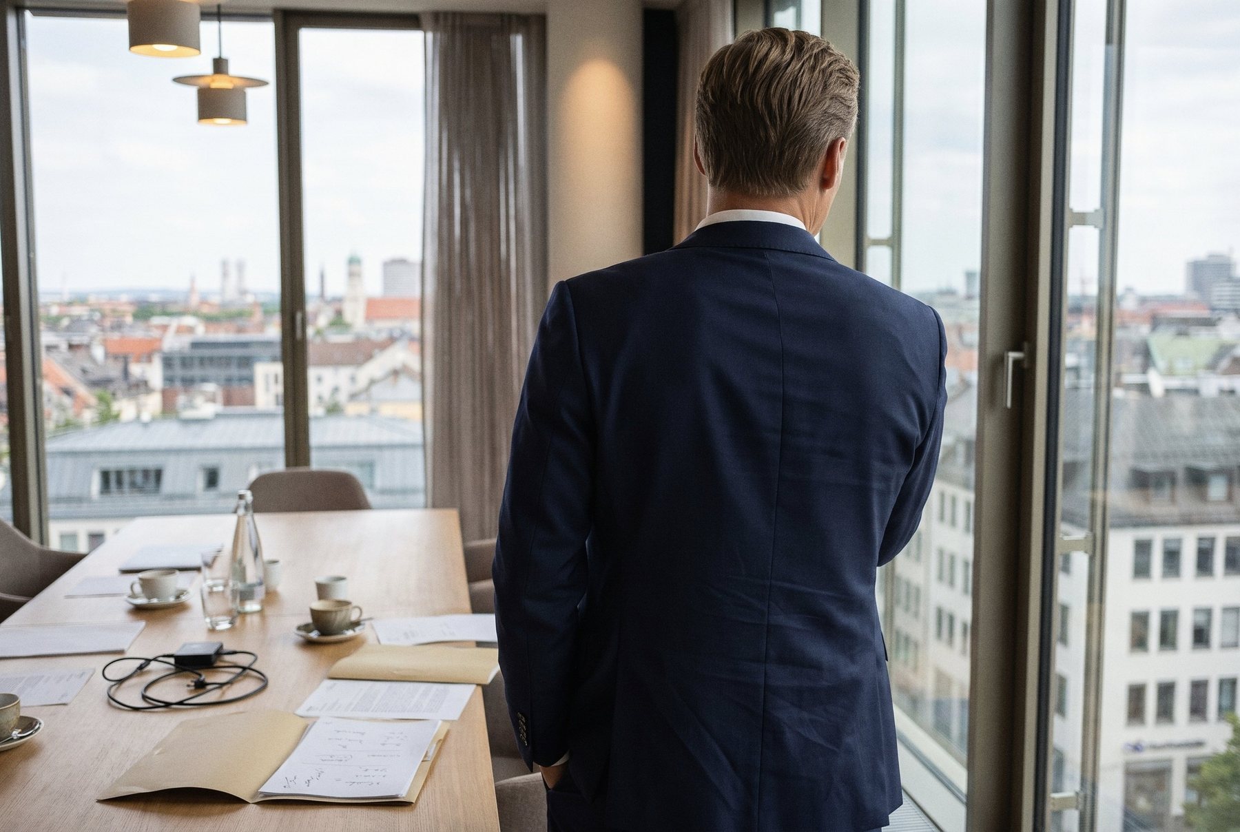 Gerrit S. Furch blickt aus dem Fenster des Besprechungsraums