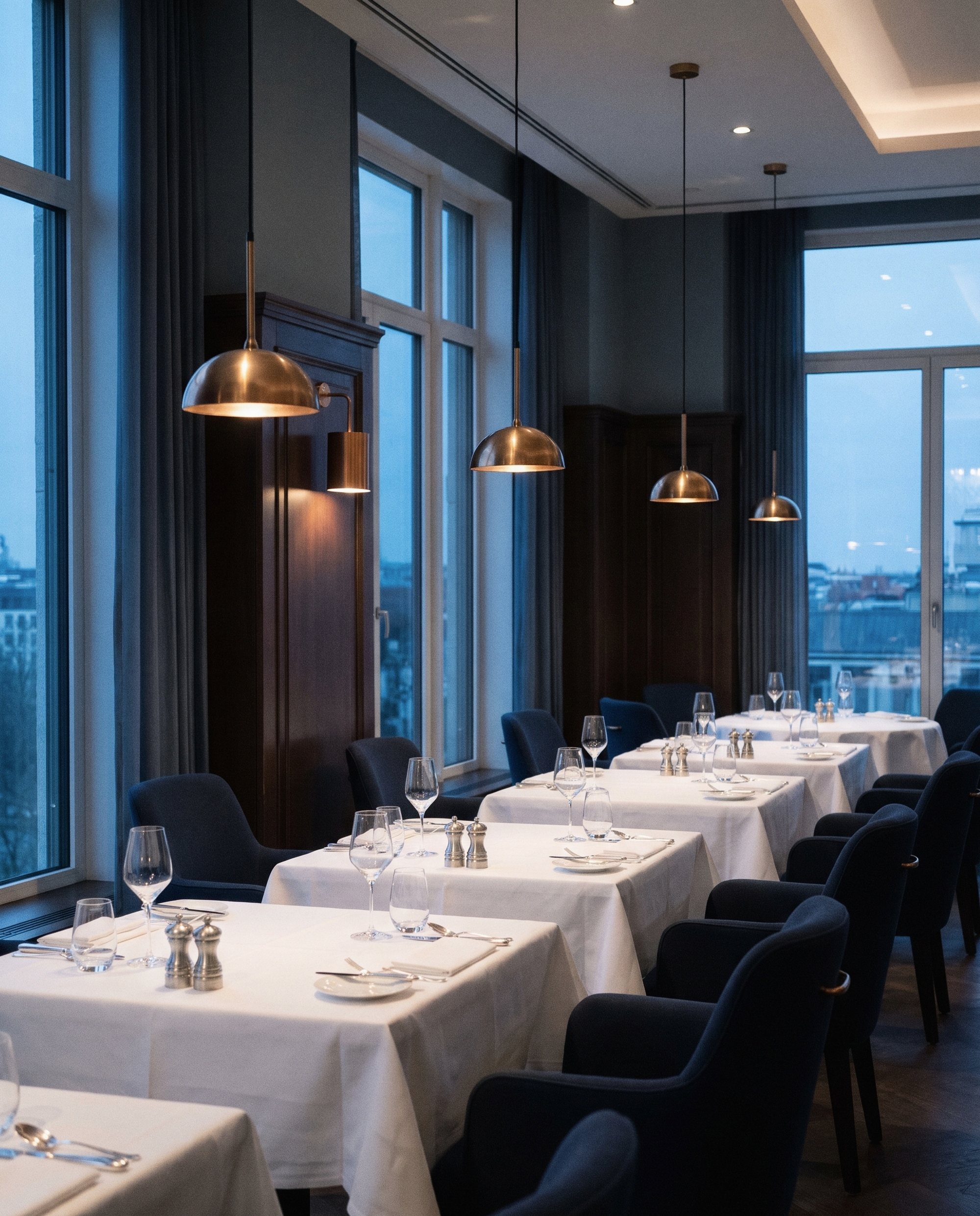 Eingedecktes Hotelrestaurant in München am Abend