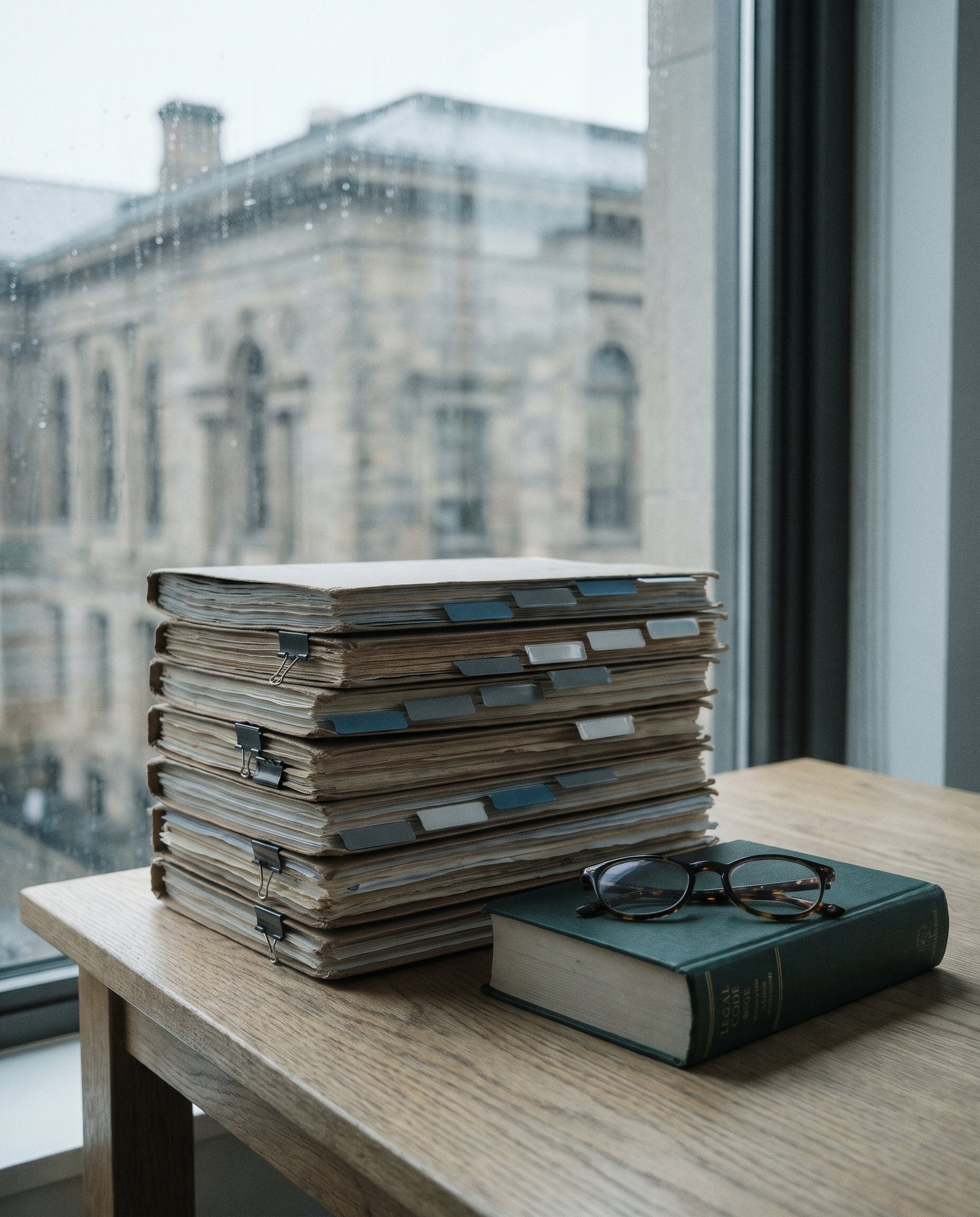 Verfahrensakten mit Registern und Gesetzbuch