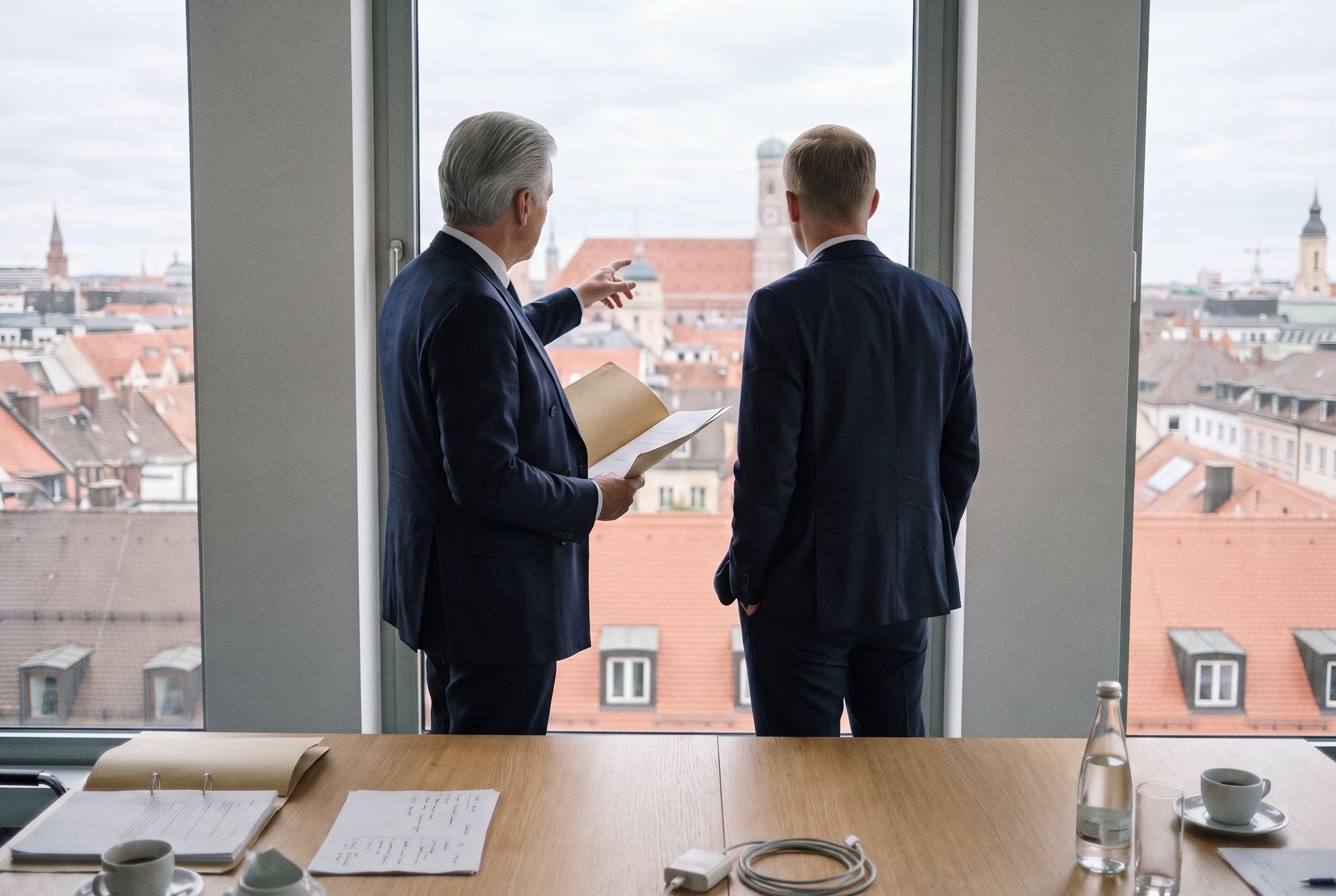 Gerrit S. Furch und Dr. Volker Furch besprechen am Fenster eine Strategie